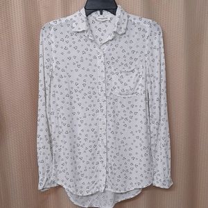 Beachlunchlounge Heart Valentine Print Longsleeve Button Up Blouse